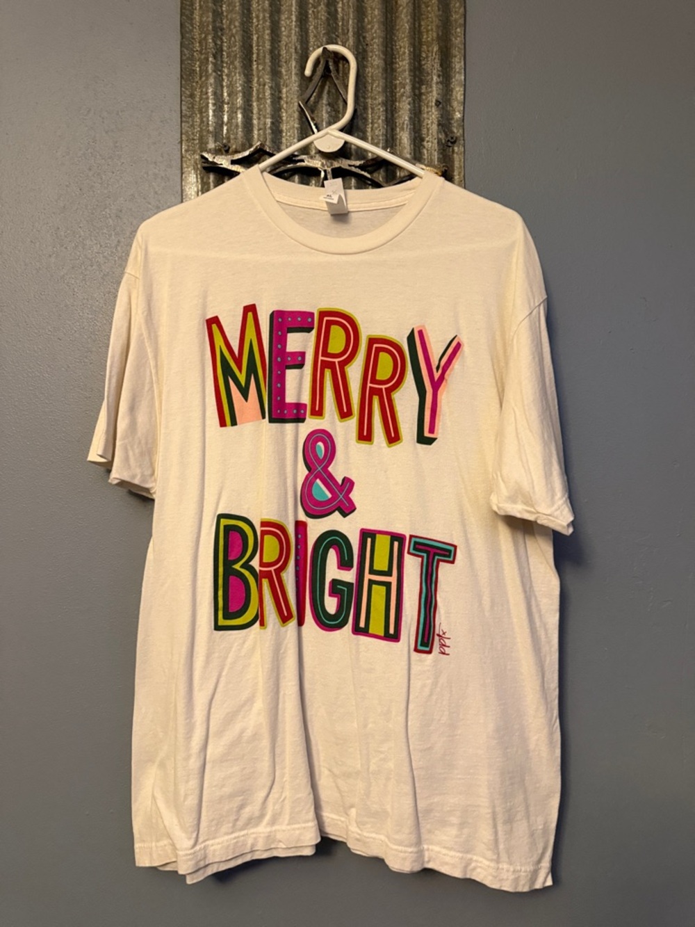 Merry & Bright Graphic Tee - Cream with Colorful Lettering